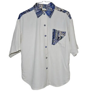 Vintage‎ Maren Funky printed Blue White Blouse.